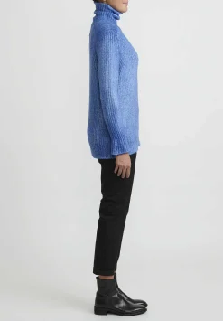 Avant Toi Hand-Painted Turtleneck Sweater In Ocean Blue
