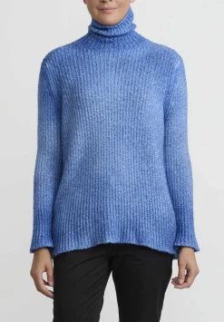 Avant Toi Hand-Painted Turtleneck Sweater In Ocean Blue