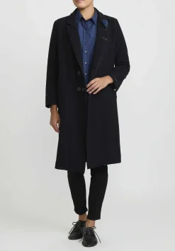 Umit Unal Hand-Stitched Wool Coat In Navy Blue