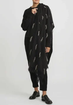 Lauren Manoogian Handwoven Baby Alpaca And Wool Tuft Wrap In Black Melange & Grey Rock