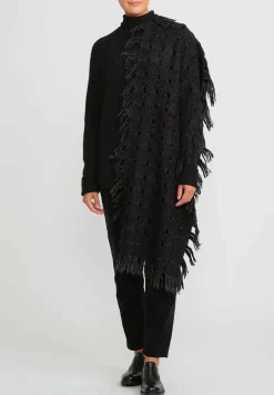 Lauren Manoogian Handwoven Baby Alpaca Grid Scarf In Black Melange & White Fleck