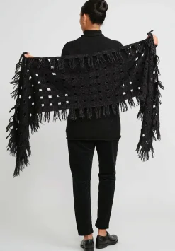 Lauren Manoogian Handwoven Baby Alpaca Grid Scarf In Black Melange & White Fleck