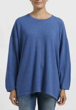 Hania New York Hania Cashmere Sasha Long Crewneck In Soft Denim