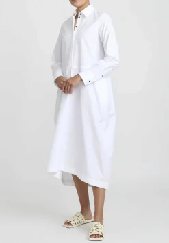Jil Sander Heavy Organic Cotton Poplin A-Line Midi Dress In Optic White