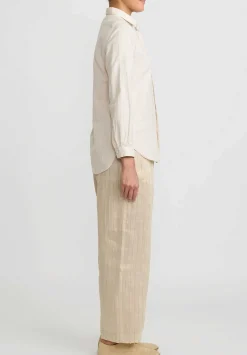 A Tentative Atelier Hemp Linen Stripe Elastic Waist Geisel Pants In Beige Natural