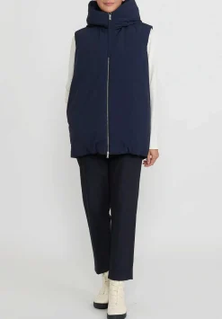Jil Sander+ Jil Sander Long Hooded Down Gilet Vest In Navy Blue