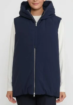 Jil Sander+ Jil Sander Long Hooded Down Gilet Vest In Navy Blue