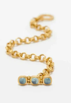 Prounis 22K, Double Link Chain Bracelet With Aquamarine Clasp