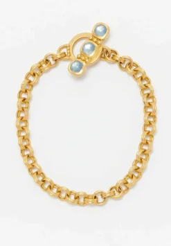 Prounis 22K, Double Link Chain Bracelet With Aquamarine Clasp