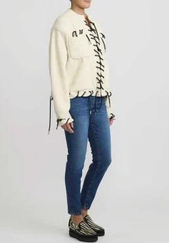 Sacai Knitted Blouson With Faux Leather Cord Threading In Off White