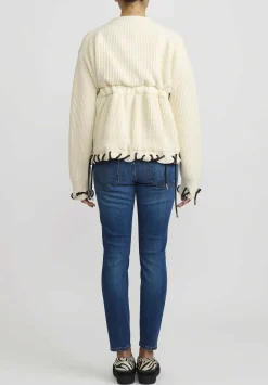Sacai Knitted Blouson With Faux Leather Cord Threading In Off White
