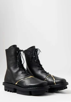 Trippen Lace Up Kintsugi Boot In Black & Gold