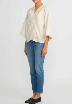 Mieko Mintz 2-Layer Jaipur Cotton & Silk Bell Jacket In Ivory White