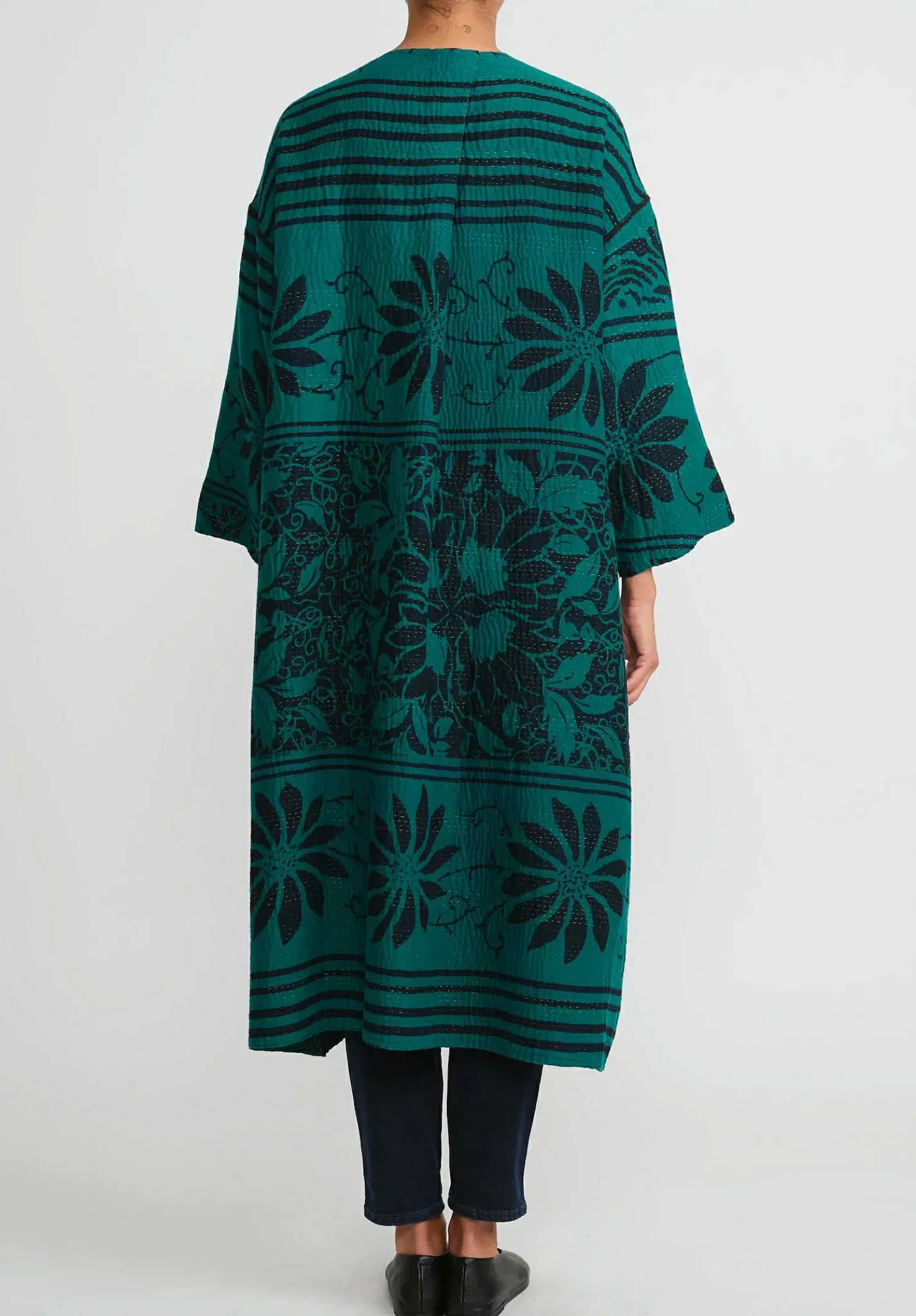 Mieko Mintz 4-Layer Vintage Cotton & Silk Duster In Emerald Green