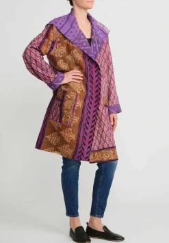 Mieko Mintz 4-Layer Vintage Cotton Medium Pocket Coat In Purple, Brown & Black