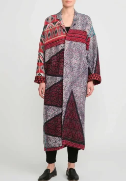 Mieko Mintz 4-Layer Vintage Cotton Oversized Coat In Red, Black And Grey