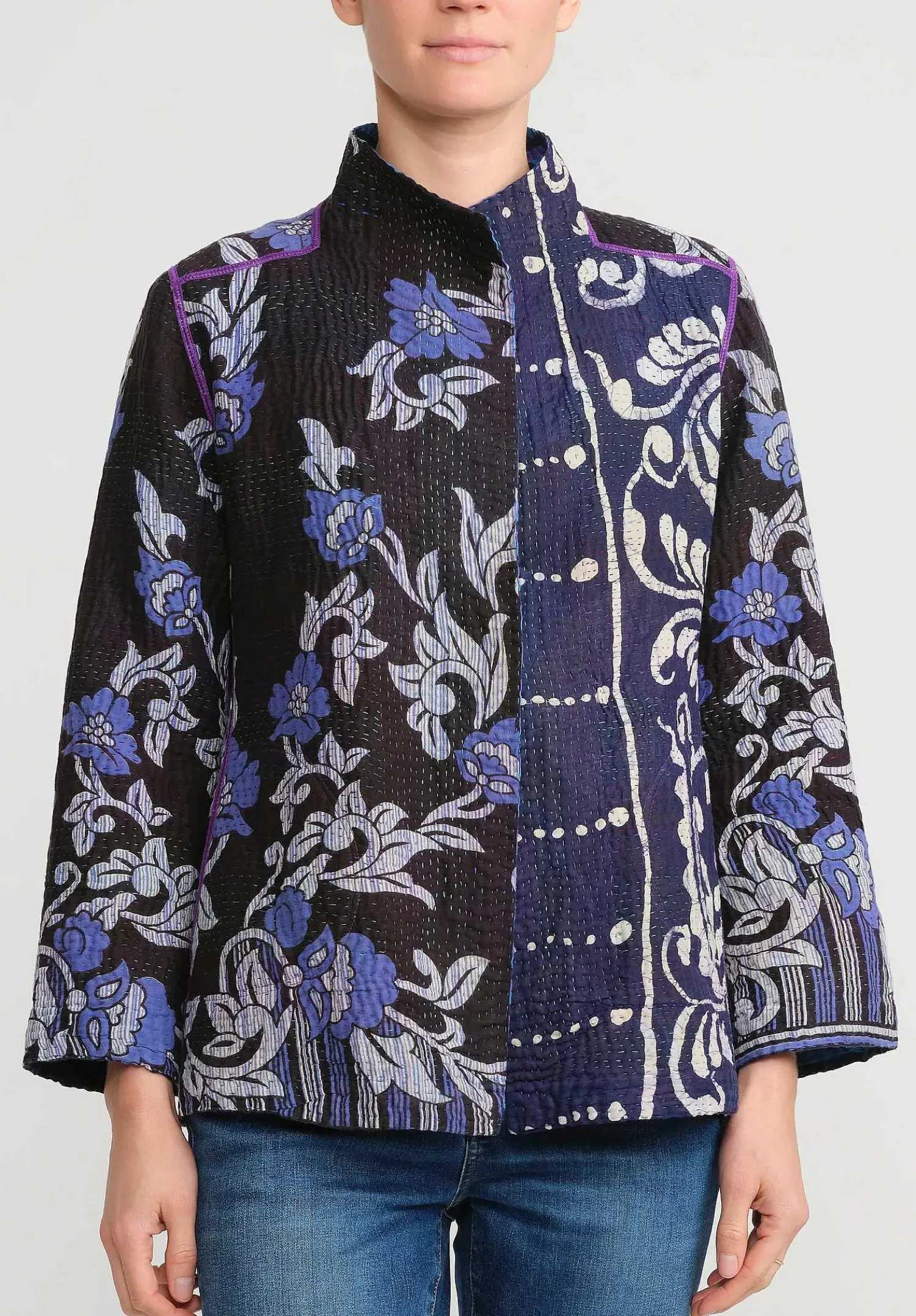 Mieko Mintz 4-Layer Vintage Cotton Short Jacket In Black, Purple & Blue