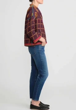 Mieko Mintz 4-Layer Vintage Cotton Stand Collar Cropped Jacket In Purple, Gold & Cream