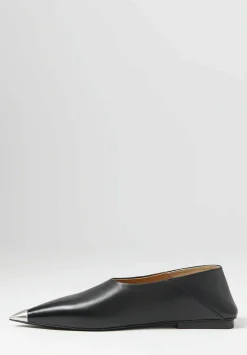 Marsèll Leather ''Ago'' Metal Capped Pointed Toe Ballerina Shoe In Black
