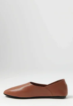 Jil Sander Leather Flat Ballet Slippers In Hazel Brown