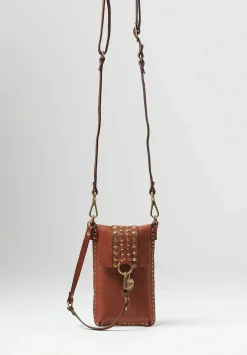 Campomaggi Leather Riveted Phone Case In Cognac Brown