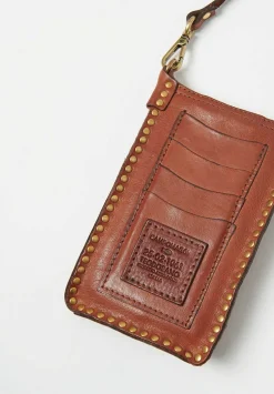 Campomaggi Leather Riveted Phone Case In Cognac Brown