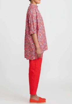 Daniela Gregis Light Weight Washed Cotton Sigaretta Elastico Pants In Rosso Red