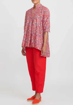 Daniela Gregis Light Weight Washed Cotton Sigaretta Elastico Pants In Rosso Red