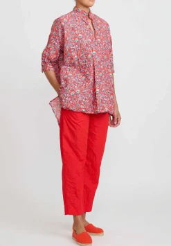 Daniela Gregis Light Weight Washed Cotton Sigaretta Elastico Pants In Rosso Red