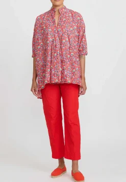 Daniela Gregis Light Weight Washed Cotton Sigaretta Elastico Pants In Rosso Red
