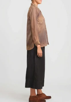 Gilda Midani Linen Blind Shirt In Tobacco Brown