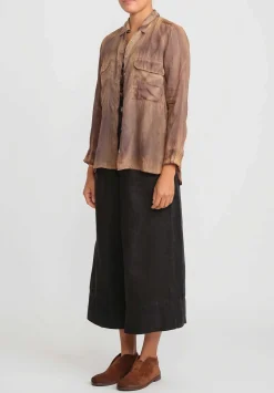 Gilda Midani Linen Blind Shirt In Tobacco Brown