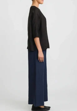 Antonelli Linen Boatneck Cipresso Top In Black