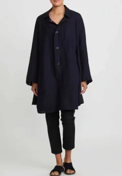 Kaval Linen Gauze Dohchu Coat In Navy Blue