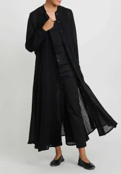 Kaval Linen Gauze Long Button-Up Dress In Black