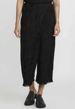 Masnada Linen Jacquard Wrap Front Lds Pants In Black