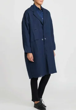 Umit Unal Linen Long Oversized Jacket In Indigo Blue