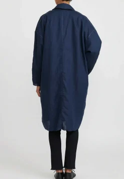 Umit Unal Linen Long Oversized Jacket In Indigo Blue