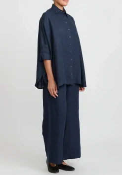 Antonelli Linen Oversized Carambola Shirt In Navy Blue