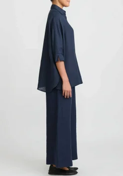Antonelli Linen Oversized Carambola Shirt In Navy Blue