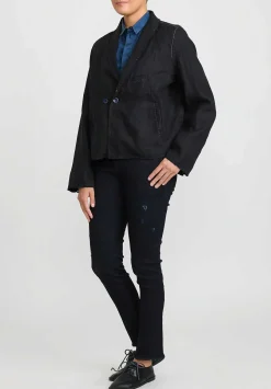 Umit Unal Linen Oversized Shawl Lapel Jacket In Black