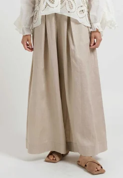 Biyan Linen Pleated High Waist ''Pham'' Pants In Natural