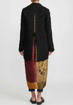 Masnada Linen Split-Back Jacquard Lds Jacket In Black