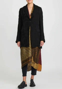 Masnada Linen Split-Back Jacquard Lds Jacket In Black