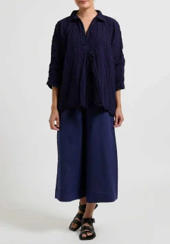 Daniela Gregis Linen Tognon Culotte Pants In Blu Inchiostro Nero