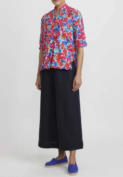 Daniela Gregis Linen Wide Leg Pigiama Pants In Navy Blue