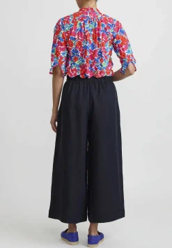 Daniela Gregis Linen Wide Leg Pigiama Pants In Navy Blue