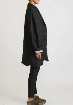 Rundholz Linen/Silk Oversized Menswear Jacket In Black