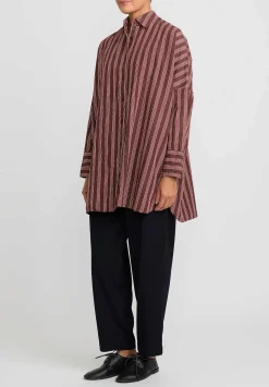Casey Casey Long Sleeve Striped ''Ode'' Shirt In Red