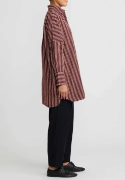 Casey Casey Long Sleeve Striped ''Ode'' Shirt In Red